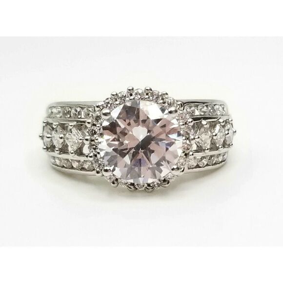 Round Cubic Zirconia Ring 925 Sterling Silver Size 8.5 Clear Sparkle Signed Med - Picture 4 of 8